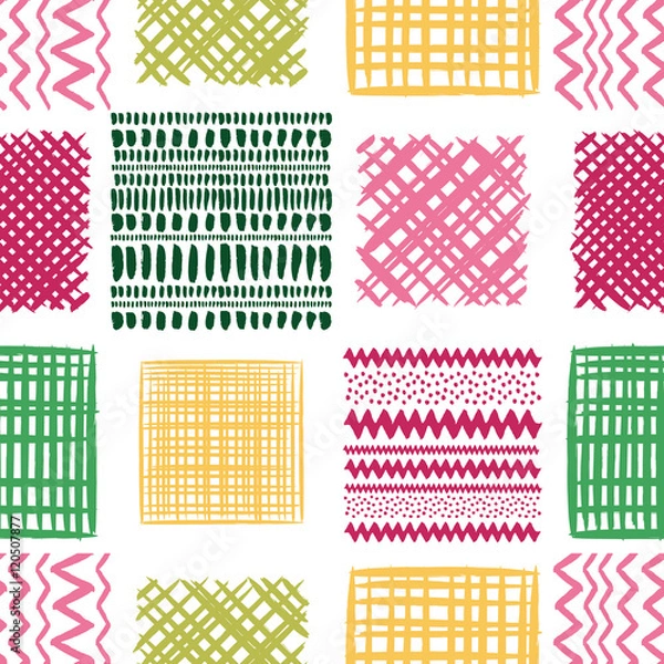 Obraz Abstract grunge squares vector seamless pattern. Tribal texture
