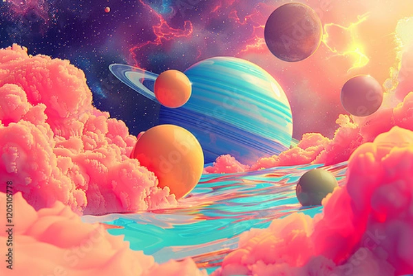 Fototapeta 3D Illustration of Outer Space with Planets and Stars