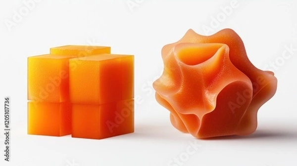 Fototapeta Orange abstract shapes studio shot,  white background, 3D render, product design