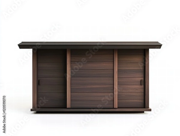 Fototapeta Modern Sliding Door Cabinet: A sleek and contemporary cabinet featuring three sliding doors crafted from rich dark wood, showcasing clean lines and minimalist design.