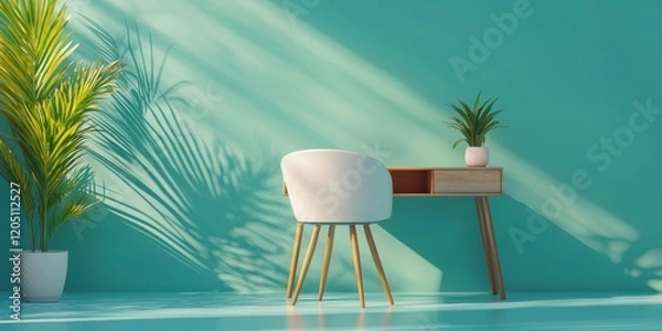 Fototapeta Cozy home office setup in warm light corner shot inviting design stylish environment modern viewpoint