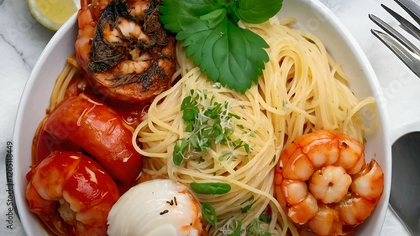 Obraz spaghetti with shrimps