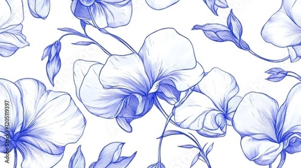 Fototapeta Delicate Blue Sweet Pea Floral Pattern Design