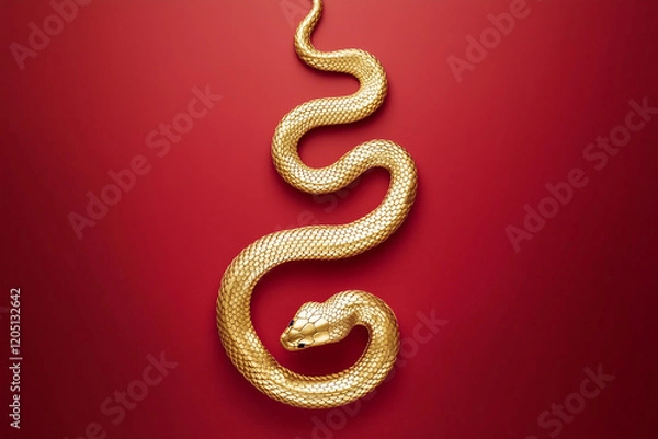 Obraz Golden snake on a red background, Chinese New Year concept