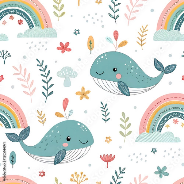 Fototapeta cartoon whales - seamless pattern for your design