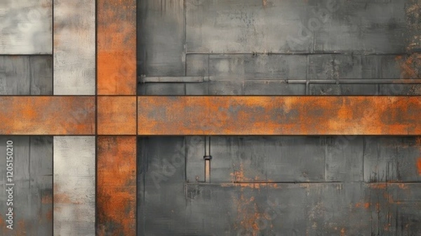 Fototapeta Abstract industrial wall with rust and metal textures.