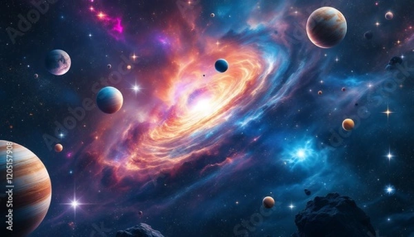 Fototapeta Vibrant Galaxy Space Scene with Planets and Nebula