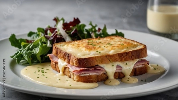 Fototapeta Grilled Cheese Sandwich with Melted Cheese and Salad