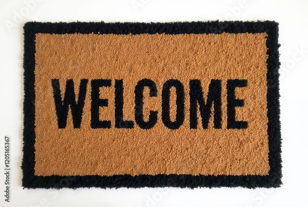 Fototapeta A welcome mat with 'Welcome' in black letters on a beige background