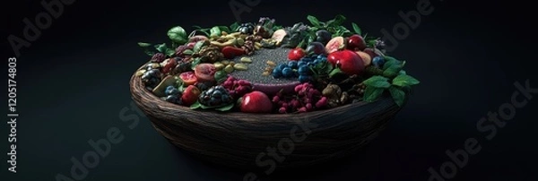 Fototapeta A beautifully arranged bowl of assorted fruits and nuts, highlighting natural colors and textures.