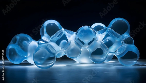 Fototapeta Glass Molecules in 3D: A Soft Blue Biochemical Representation for Science and Medical Imagery AI Generated