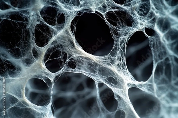 Obraz Detailed view of a spider's silk threads under a microscope, showing their strength and complexity.