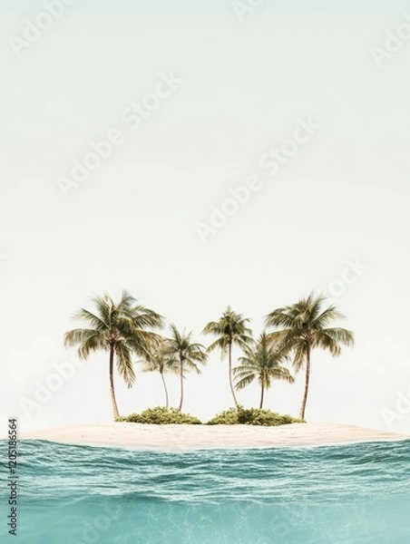 Fototapeta a scenic view of a tropical island with palm trees, white sand, and crystal-clear turquoise waters, perfect for relaxation