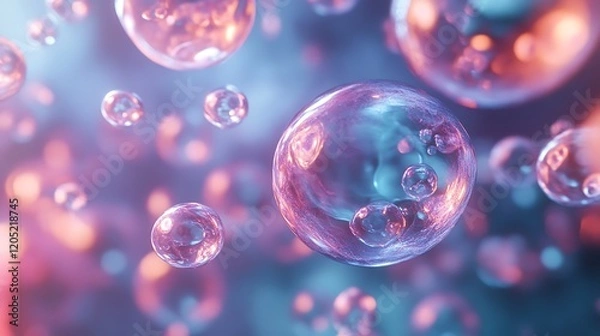 Obraz Abstract background with large transparent orb and smaller orbs in pink and blue hues.