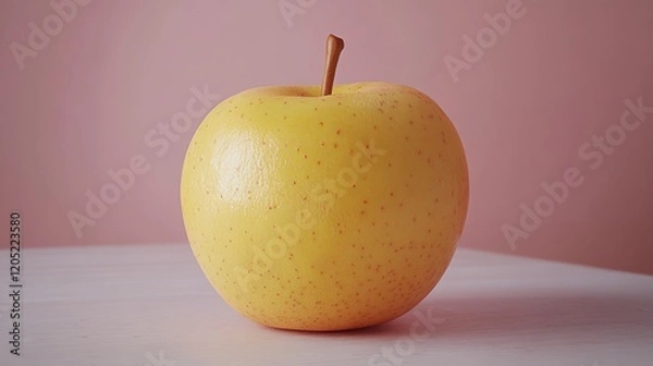 Fototapeta Fresh Yellow Apple on a Light Pink Background with Simple Setup
