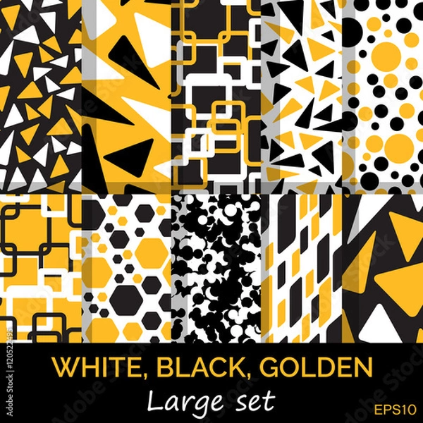 Fototapeta Set of gold, black and white abstract seamless geometric pattern. Arabic pattern. Ethnic pattern. Background pattern. Pattern vector. Pattern design. Pattern vintage. Retro pattern. Pattern wallpaper.