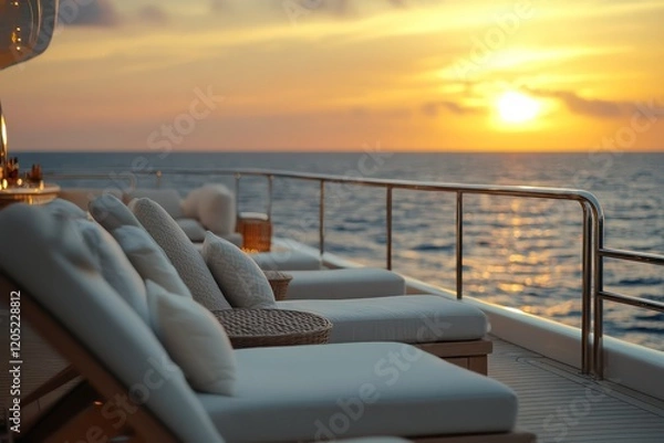 Obraz Exclusive yacht party with stylish deck chairs, sophisticated bar area, and panoramic ocean views.