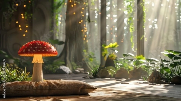 Obraz A mushroom-shaped lamp in a beautiful meditation room background