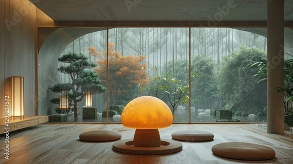 Obraz A mushroom-shaped lamp in a beautiful meditation room background