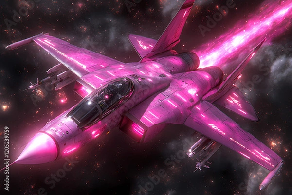 Fototapeta pilot navigating a radiant holographic aircraft through a virtual galaxy