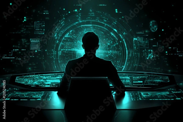 Fototapeta pilot navigating a radiant holographic aircraft through a virtual galaxy