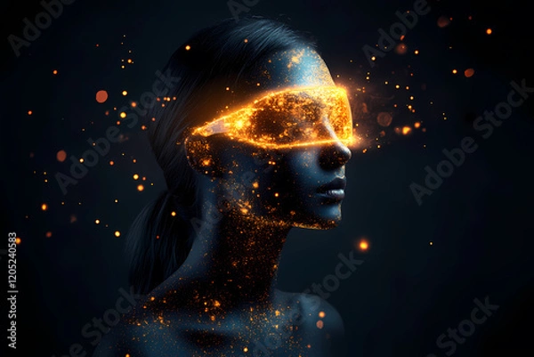 Fototapeta pilot navigating a radiant holographic aircraft through a virtual galaxy