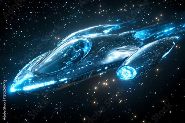 Fototapeta pilot navigating a radiant holographic aircraft through a virtual galaxy