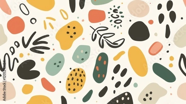 Obraz Abstract Colorful Pattern Design: A Whimsical Seamless Texture of Organic Shapes and Botanical Motifs