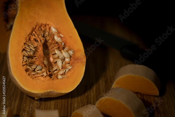 Obraz Calabaza partida que se ven las semillas
