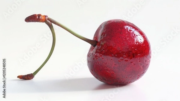 Obraz a plump cherry with a nearby cherry stem on a white surface
