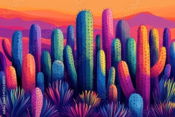 Obraz Geometric Cactus   Stylized cactus shapes in bright, contrasting colors.
