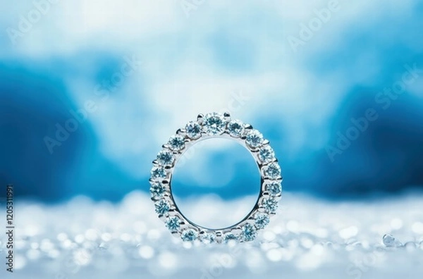 Fototapeta A ring with a diamond in the center sits on a white surface