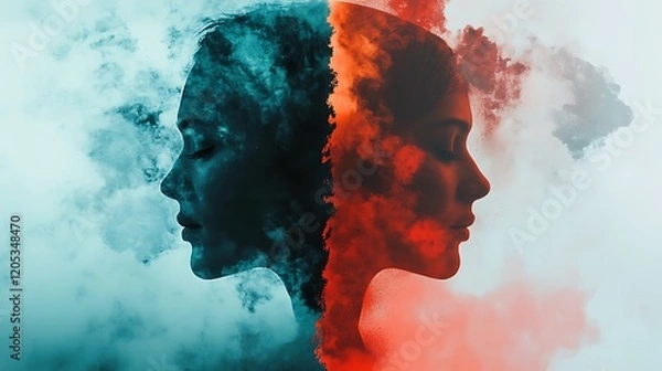 Fototapeta a split image showing two different interpretations of the same event, with one side highlighting internal attributions (e.g., personality traits) and the other external attributions (e.g., situationa