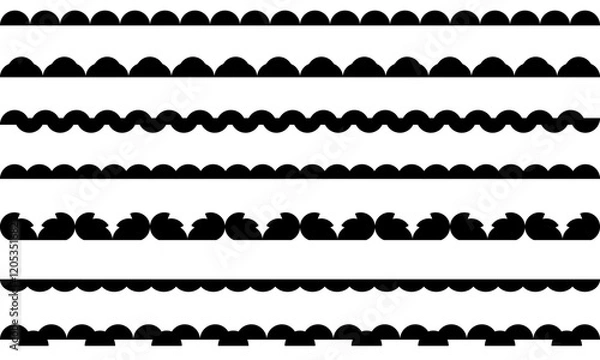 Fototapeta Scalloped rounded border simple divider ornament edge cutout decoration on isolated white background