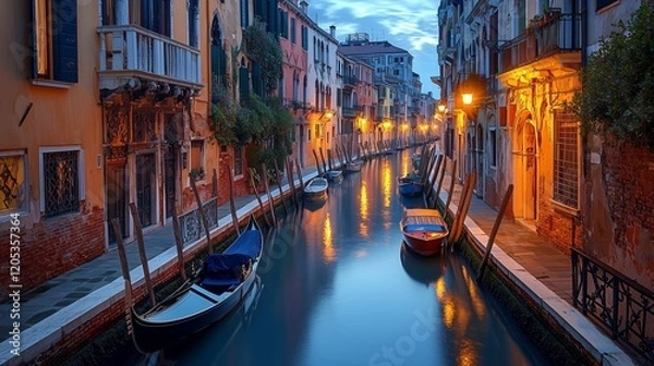 Fototapeta Serene Evening Canals of Venice with Reflections and Soft Lights