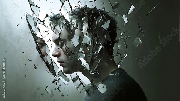 Fototapeta a visual representation of a person with fragmented reflections in mirrors, symbolizing the complexities and variations in behavior associated with personality disorders like borderline and narcissist
