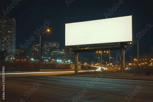 Obraz Empty billboard at night overlooking a city skyline