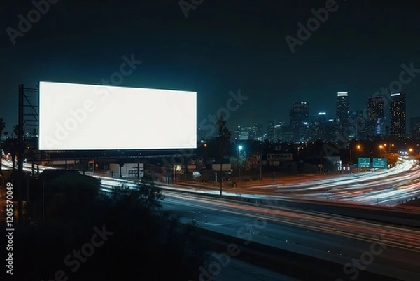 Obraz Empty billboard at night overlooking a city skyline