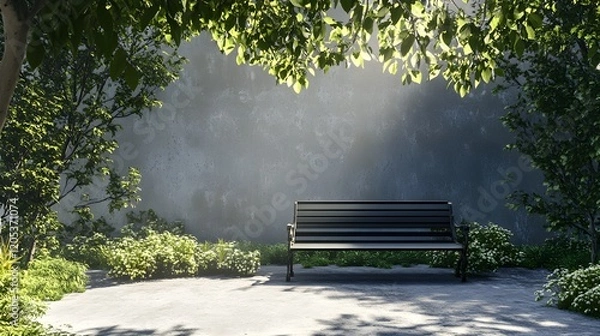 Fototapeta Peaceful Outdoor Setting with Nature Backdrop and Relaxing Bench
