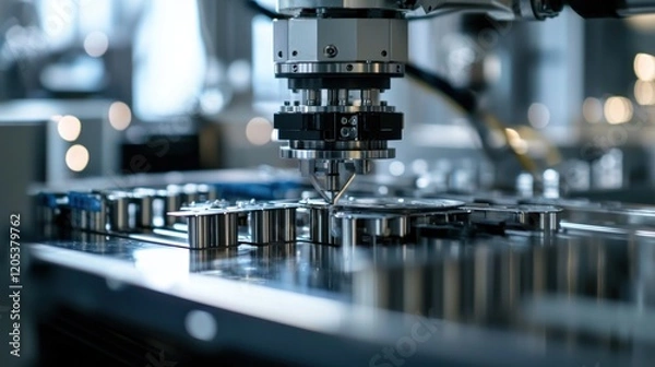 Fototapeta High-Precision Robotic Assembly Line: Close-up of Automated Manufacturing Process