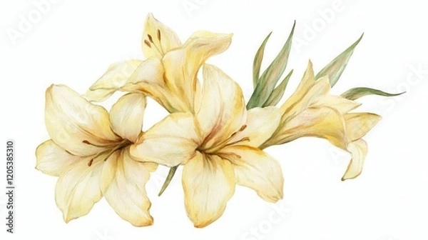 Fototapeta Two vibrant yellow flowers stand out against a crisp white background, showcasing their delicate petals and natural beauty in a minimalist setting.