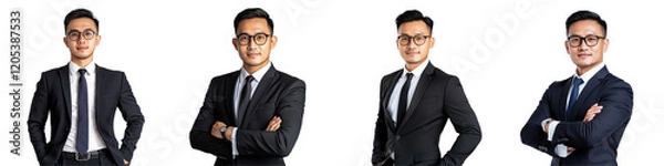 Fototapeta Professional Businessman Posed in Stitched Image Series on White Background