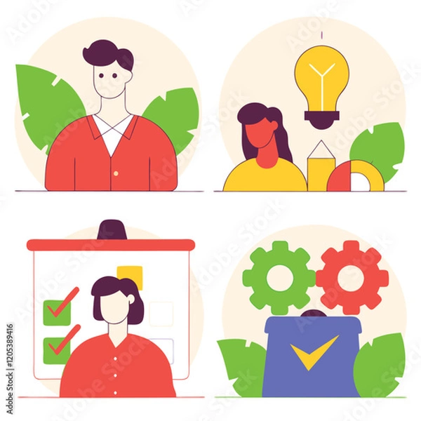 Fototapeta Hand-Drawn Professional Expertise Icons: Skill, Success, Strategy, Growth sales career design vector