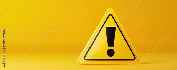 Fototapeta Warning sign alerting caution urban environment graphic design bright yellow background safety concept