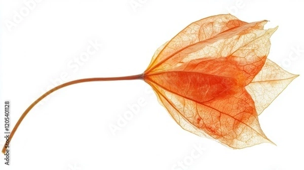 Fototapeta A delicate dried flower with a slender stem and a green leaf, elegantly displayed against a clean white background, showcasing its natural beauty.