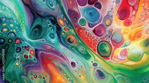 Fototapeta Abstract colorful fluid acrylic paint swirls, vibrant background, art design, website header
