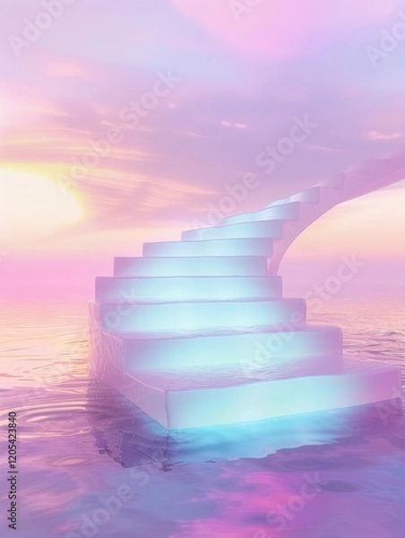 Fototapeta Dreamy Stairways and Crystal Spheres in Ethereal Clouds