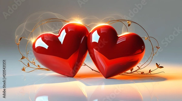 Obraz Two red heart shapes on abstract background