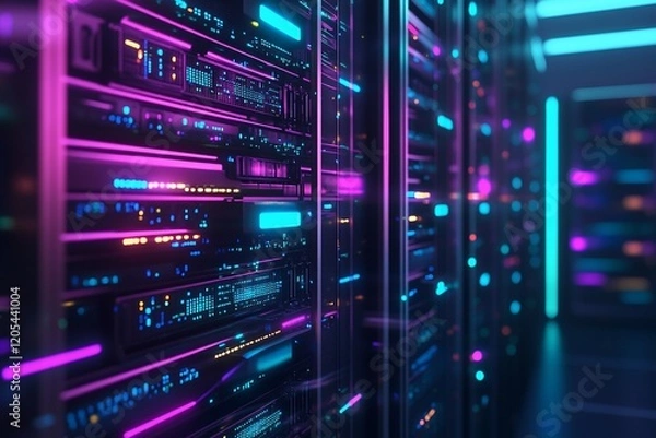 Obraz Illuminated server racks in a modern data center.