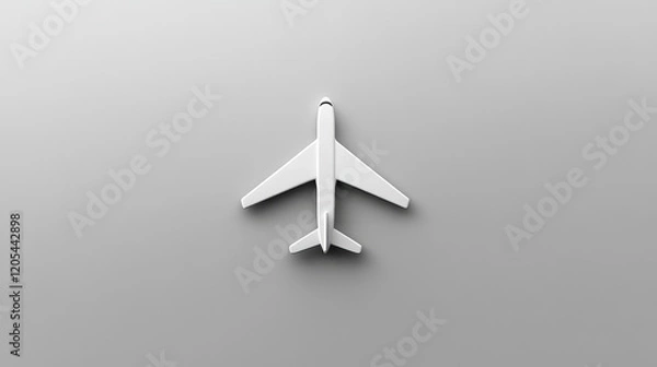 Fototapeta White plane icon against plain background suggests travel and exploration